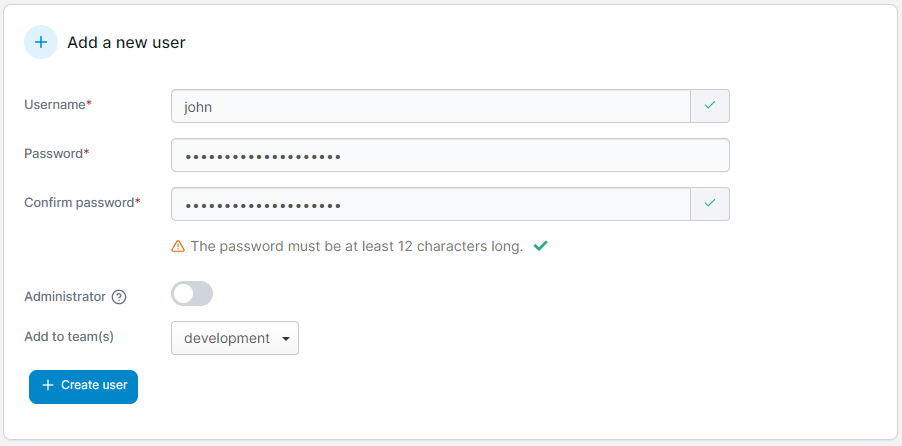 Portainer add user screen